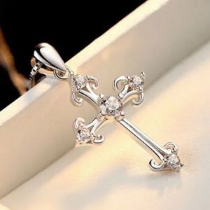 Cross Silver Diamond CZ Pendant Necklace